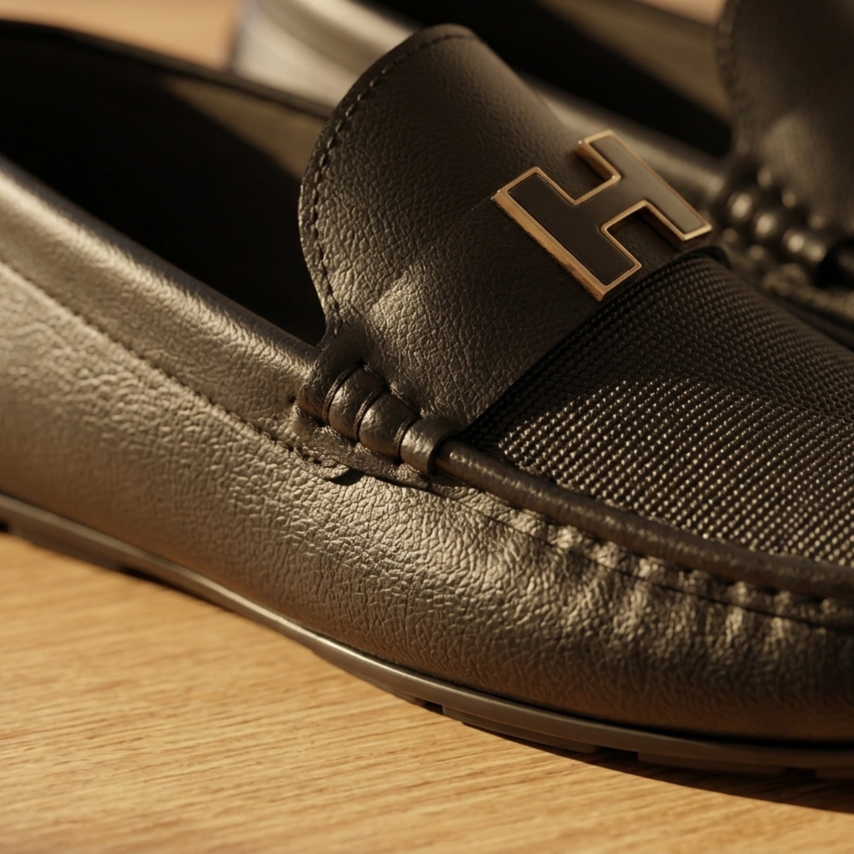 Loafers with Gold Buckle - Genuine Leather